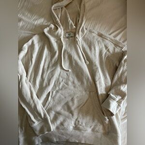 Aerie Cream Hooded, Waffleknit Sweatshirt